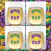 MARDI GRAS GEAUX CUP Shatterproof Wine Glasses 4pk