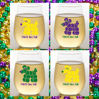 MARDI GRAS BEAD DOGS Shatterproof Wine Glasses 4pk