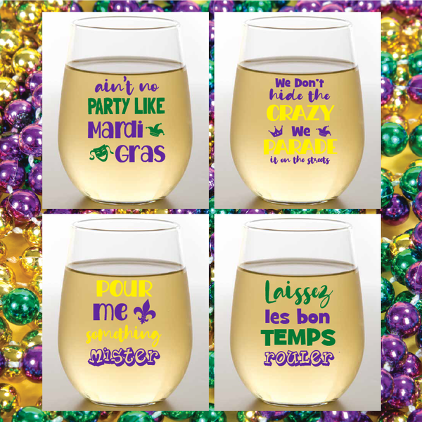 MARDI GRAS Shatterproof Wine Glasses